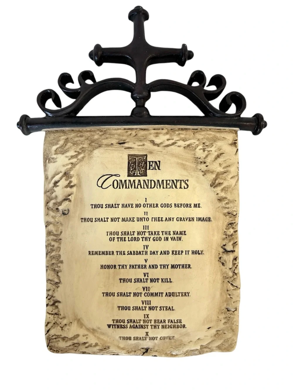 Ten Commandments Wall Art Plaque Scroll Cross Quote Bible Religious Faith Gift